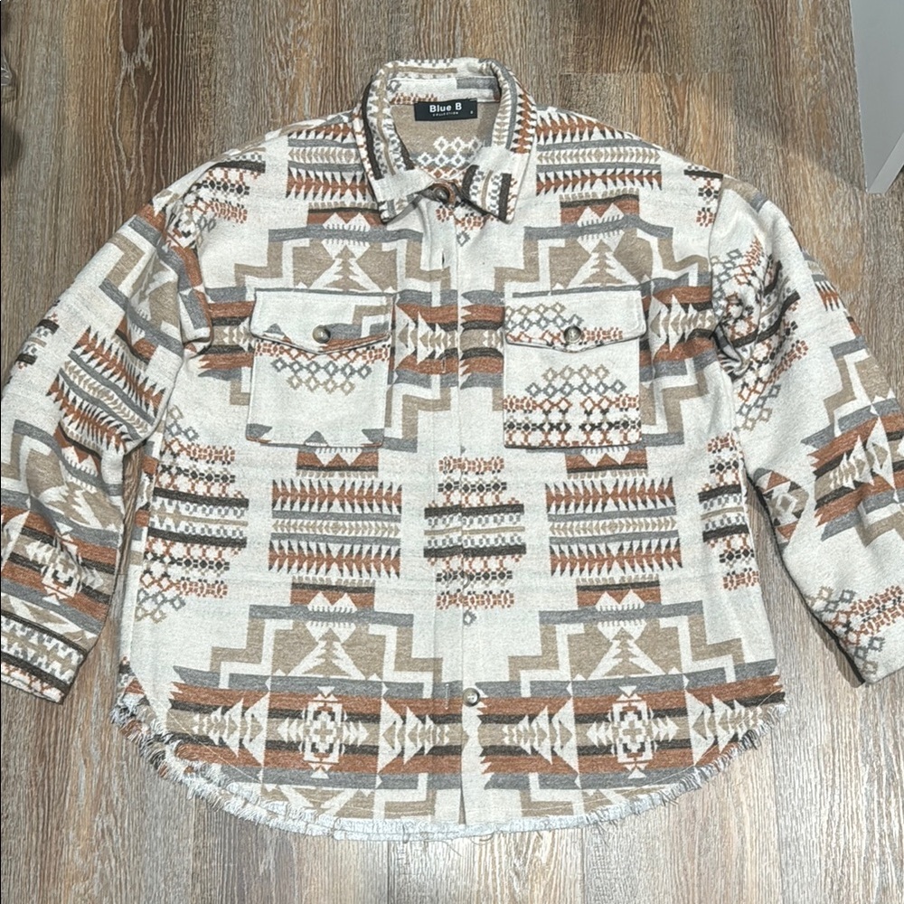 Chaps Beige And Brown Patterned Button-Up Shirt - image 1